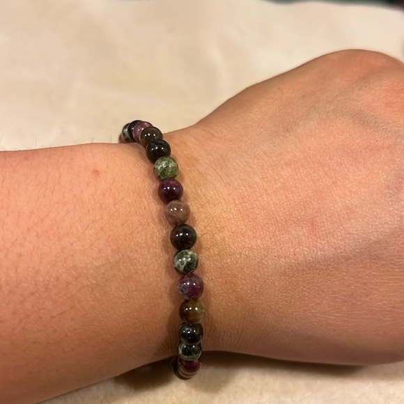 Watermelon Tourmaline Gold Filled Gemstone Set of 3 Stretch Stacking Bracelet - Picture 11 of 13